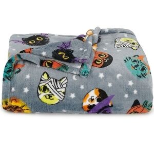 The Big One Halloween Cats Witch Mummy Supersoft Plush Throw Blanket Gray 5x6